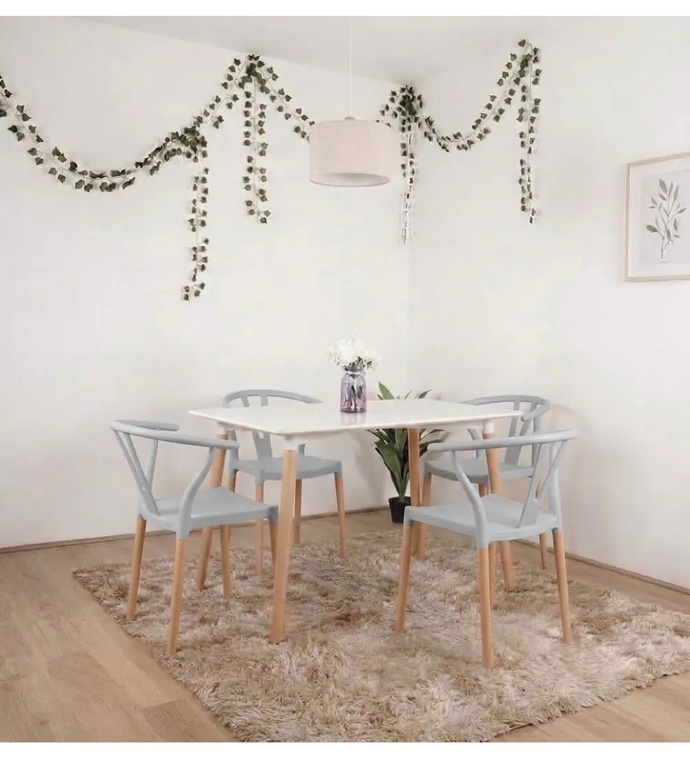 Comedor Mesa Melamina Wood 120x80cm + 4 Sillas Wishbone