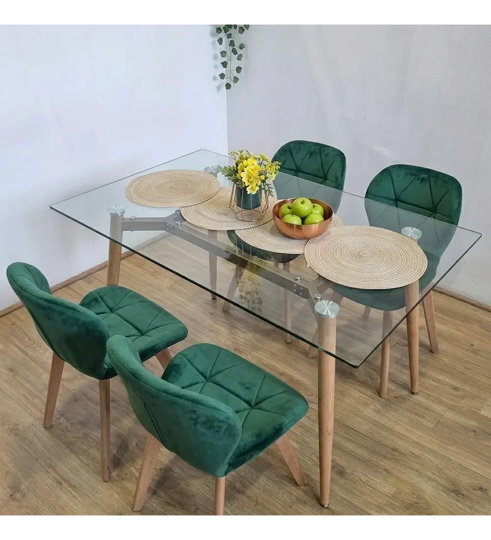 Comedor Equis 130x80cm + 4 Sillas Mariposa Velvet