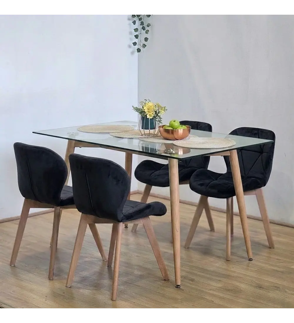Comedor Equis 130x80cm + 4 Sillas Mariposa Velvet