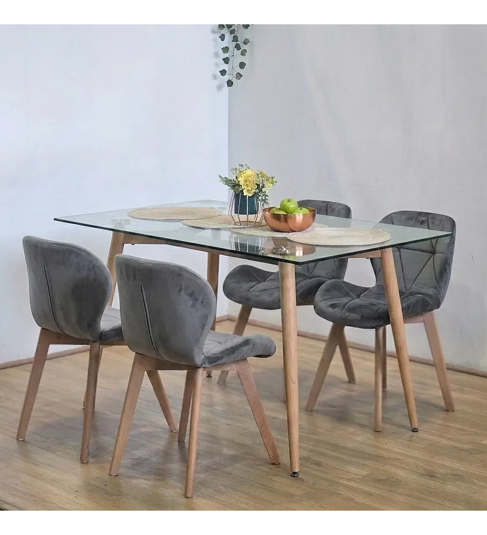 Comedor Equis 130x80cm + 4 Sillas Mariposa Velvet