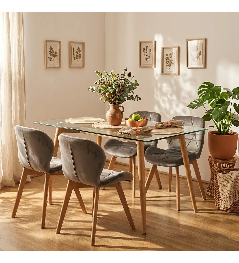 Comedor Equis 130x80cm + 4 Sillas Mariposa Velvet