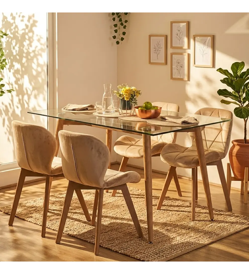 Comedor Equis 130x80cm + 4 Sillas Mariposa Velvet