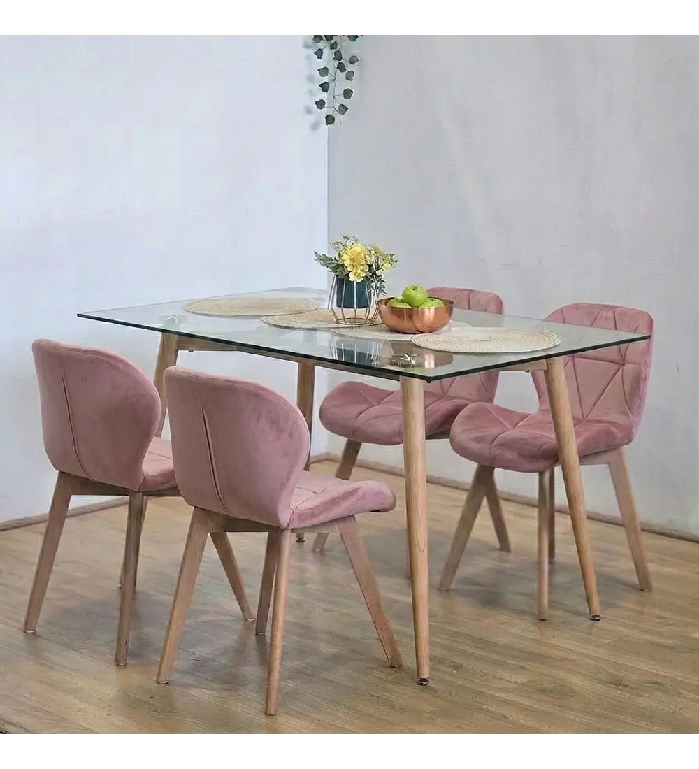 Comedor Equis 130x80cm + 4 Sillas Mariposa Velvet
