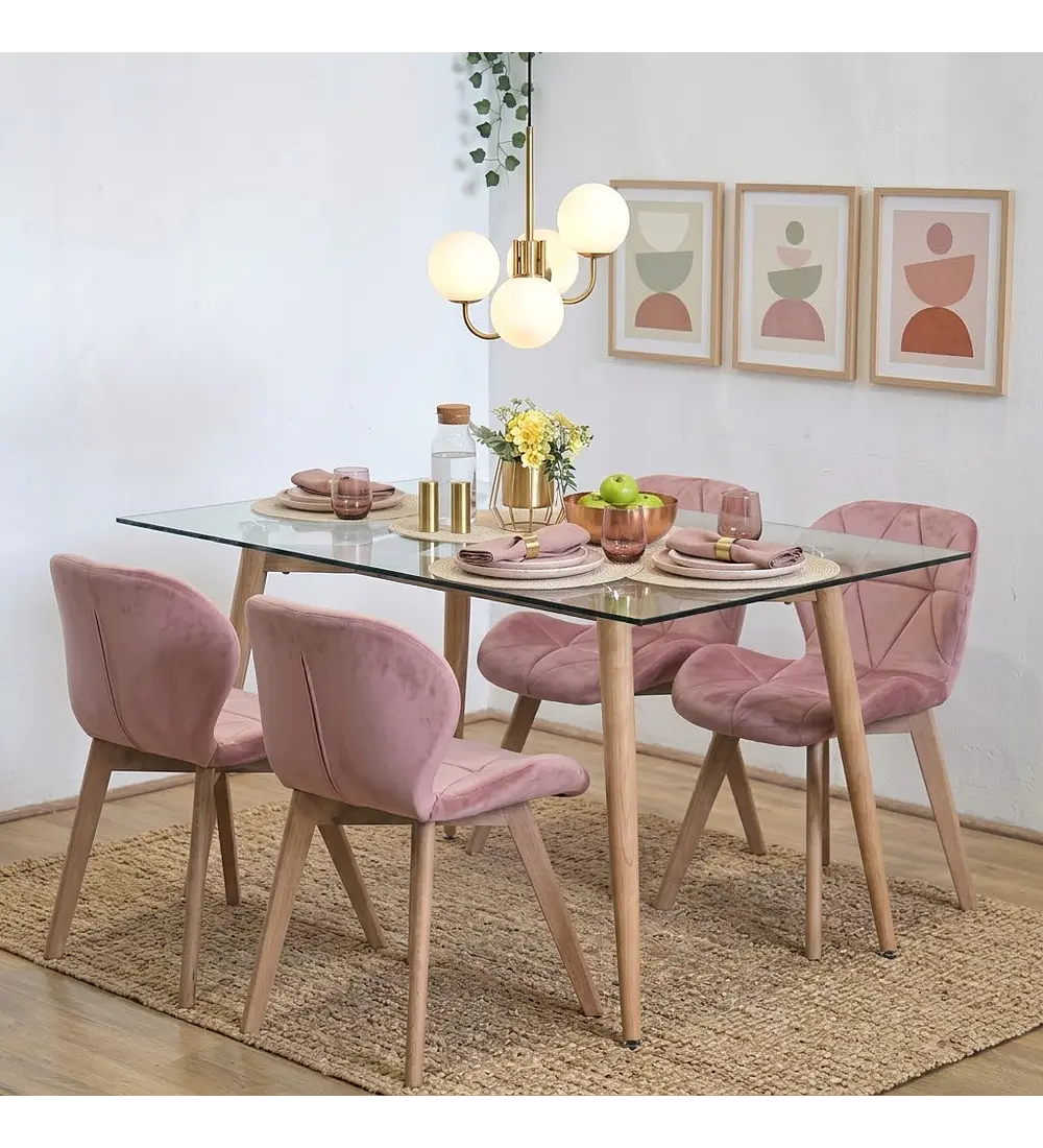 Comedor Equis 130x80cm + 4 Sillas Mariposa Velvet