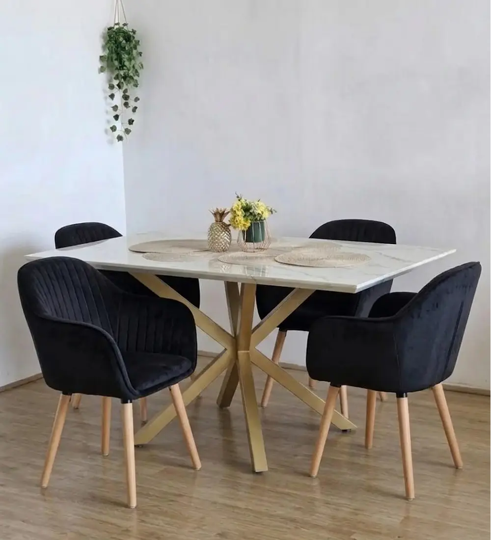Comedor Mesa Stone Wood 140x80cms  + 4 Sitiales Diamante 2.0
