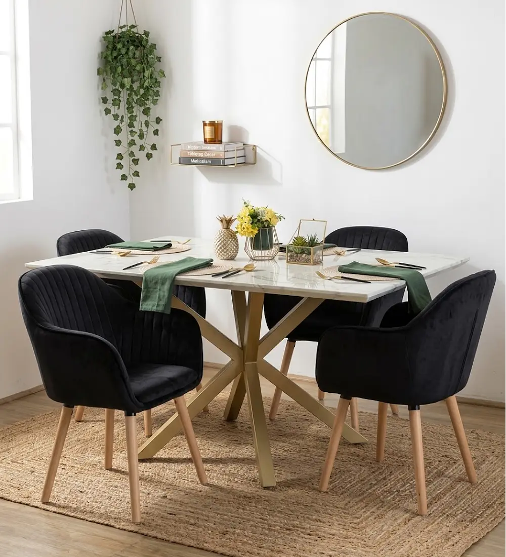 Comedor Mesa Stone Wood 140x80cms  + 4 Sitiales Diamante 2.0