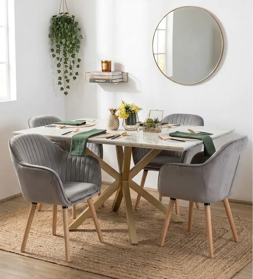 Comedor Mesa Stone Wood 140x80cms  + 4 Sitiales Diamante 2.0