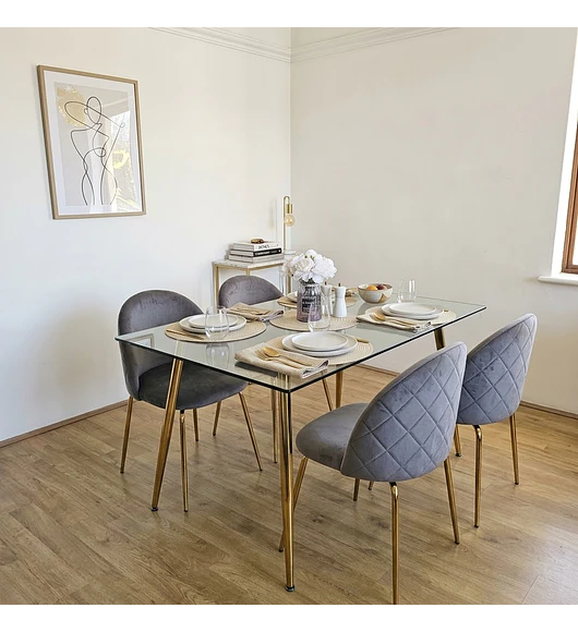 Comedor Rubi Gold 160x90cms  + 4 Sillas Bread Gold Velvet 