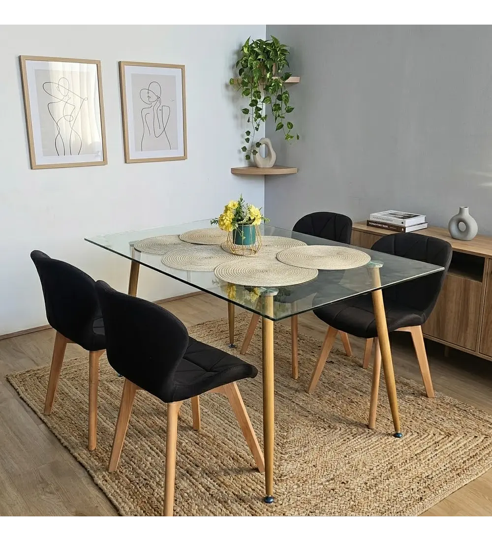 Comedor Rubi 120x80cms + 4 Sillas Mariposa Lino