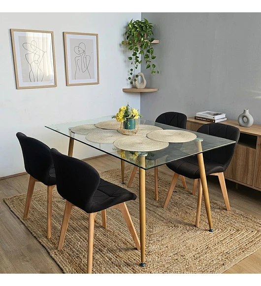 Comedor Rubi 120x80cms + 4 Sillas Mariposa Lino