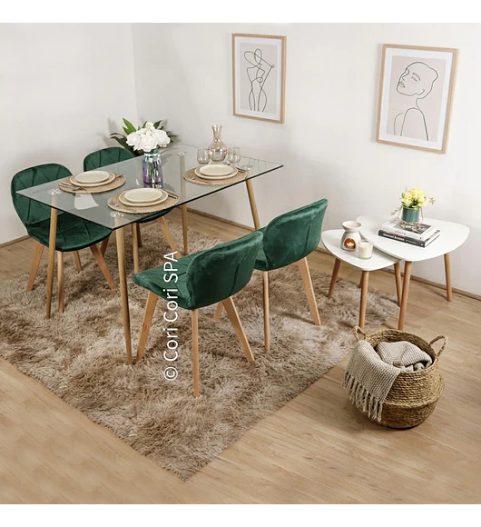 Comedor Rubi  120x80cm + 4 Sillas Mariposa Velvet