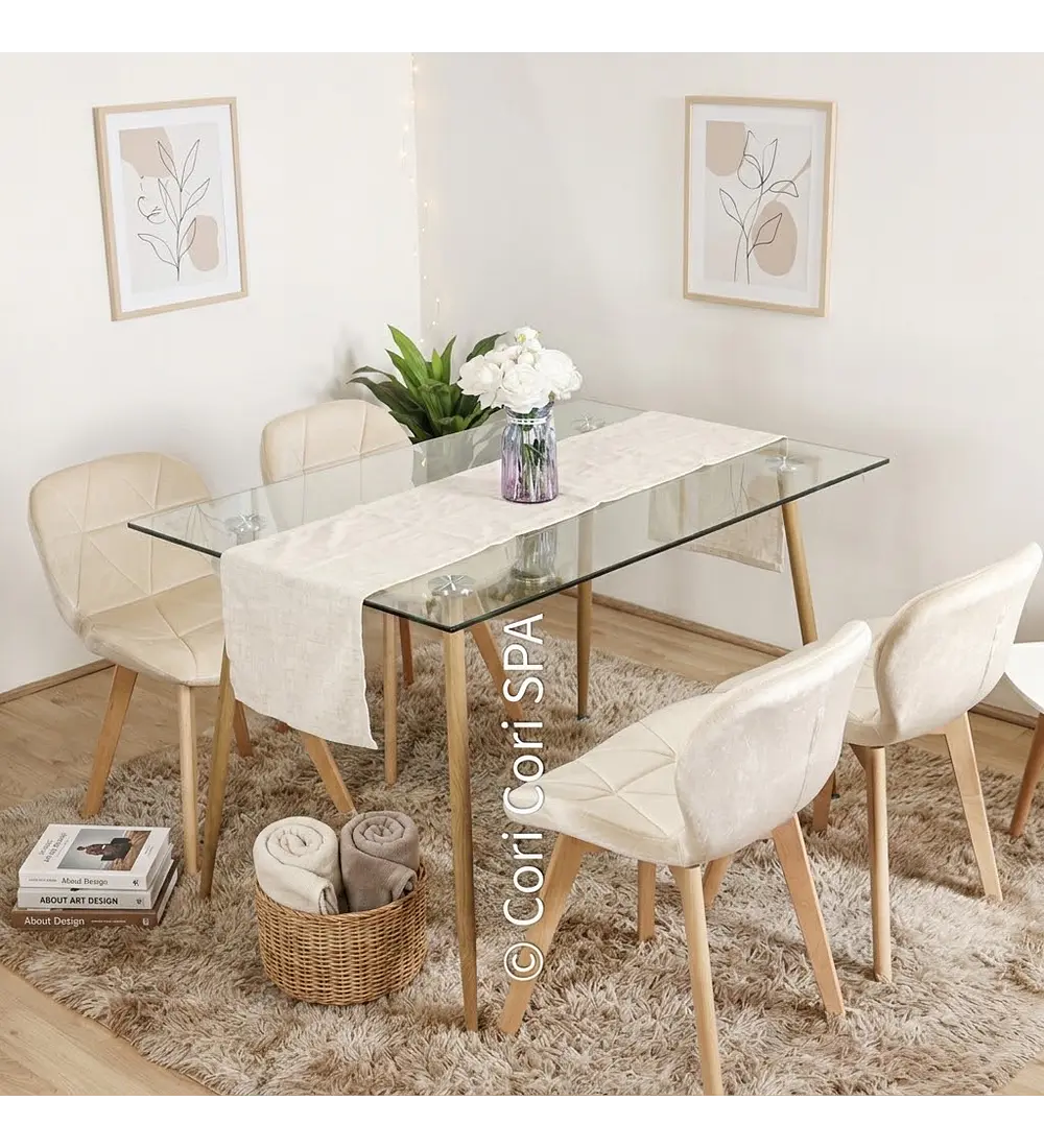 Comedor Rubi  120x80cm + 4 Sillas Mariposa Velvet
