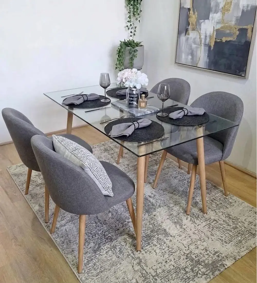 Comedor Rubi  120x80cms  + 4 Sillas Bread Lino