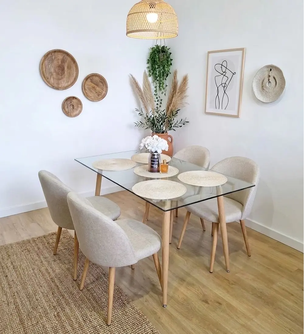 Comedor Rubi  120x80cms  + 4 Sillas Bread Lino