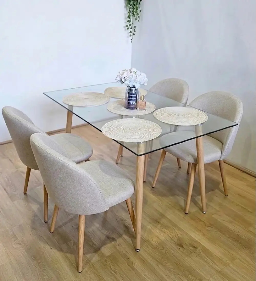 Comedor Rubi  120x80cms  + 4 Sillas Bread Lino