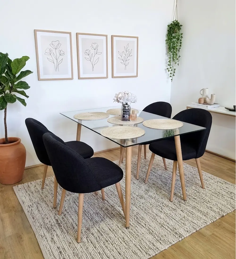 Comedor Rubi  120x80cms  + 4 Sillas Bread Lino