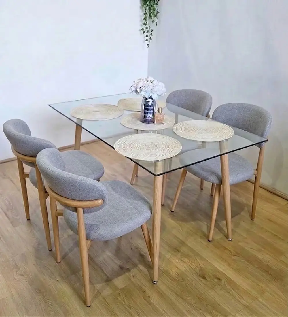 Comedor Rubi 120x80 + 4 Sillas Cloud Lino