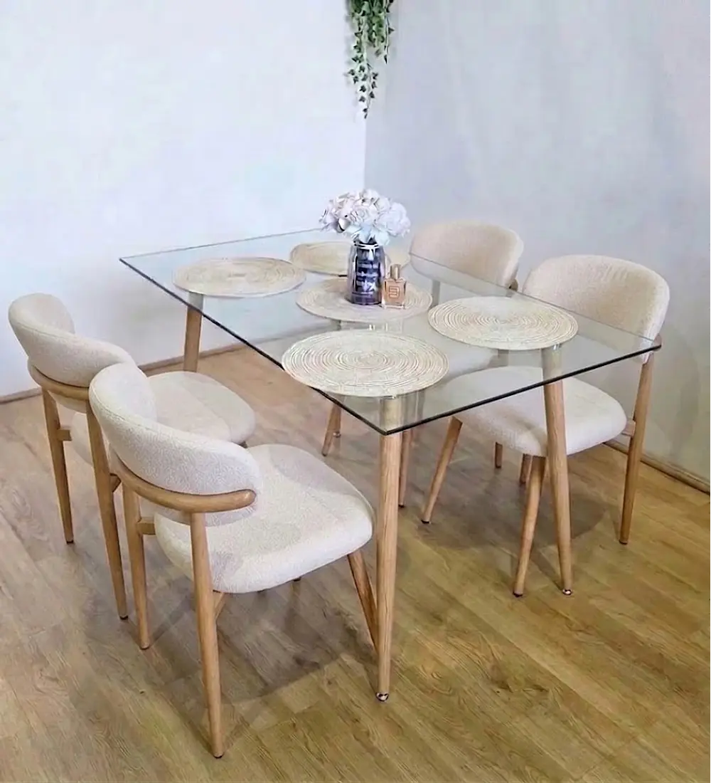 Comedor Rubi 120x80 + 4 Sillas Cloud Lino