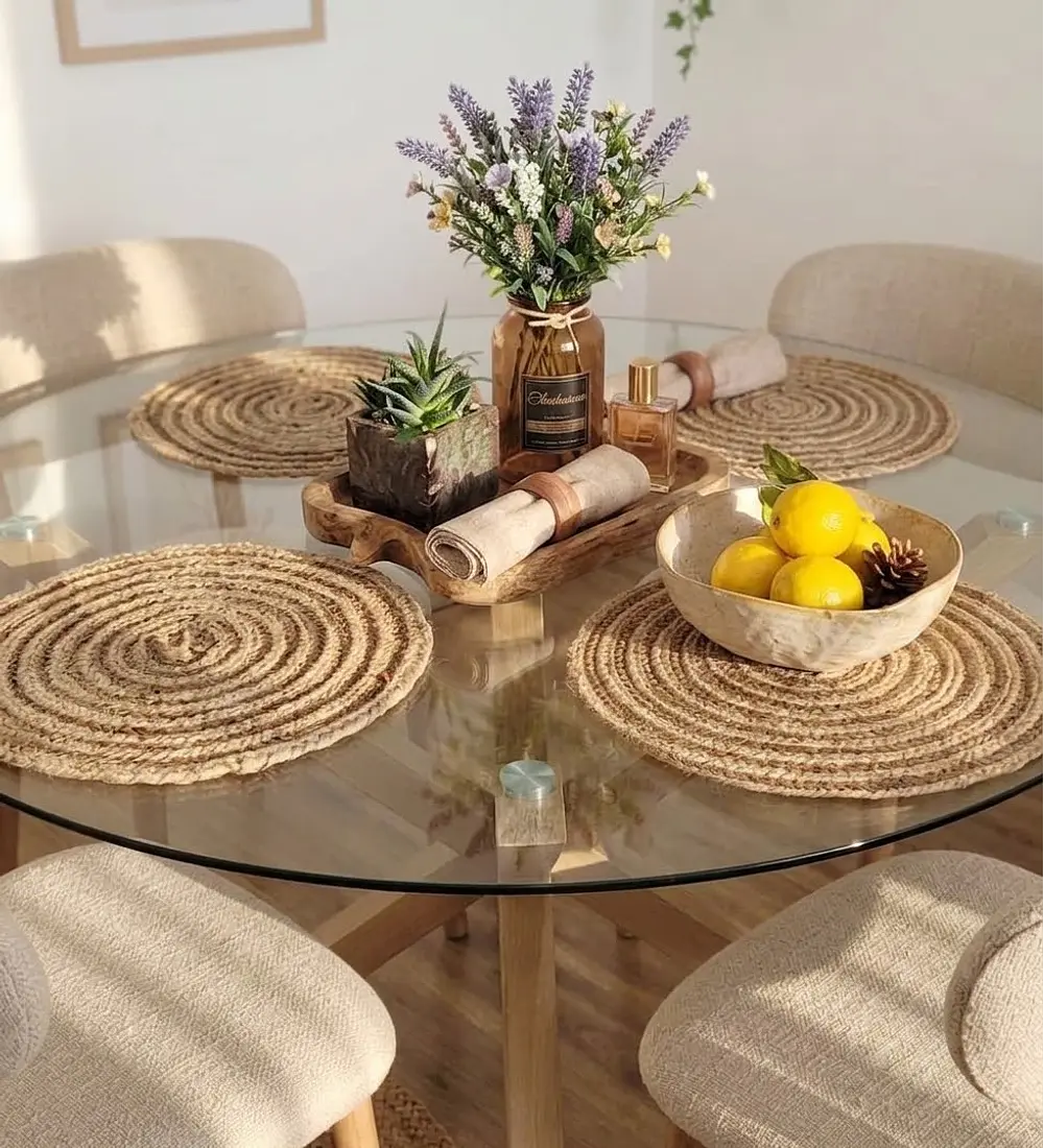 Comedor Mesa Warwick Vidrio + 4 Sillas Cloud Lino