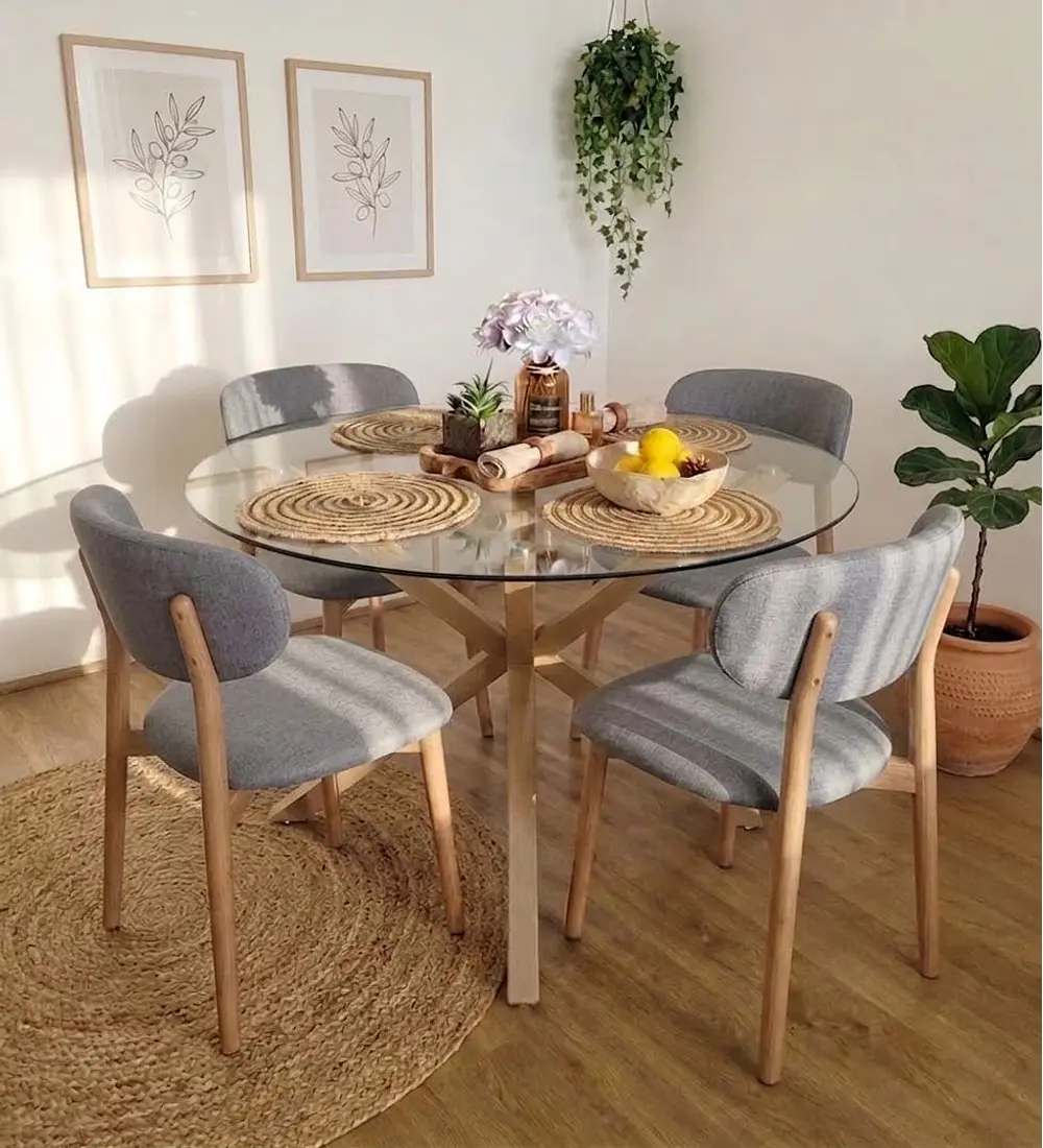 Comedor Mesa Warwick Vidrio + 4 Sillas Cloud Lino