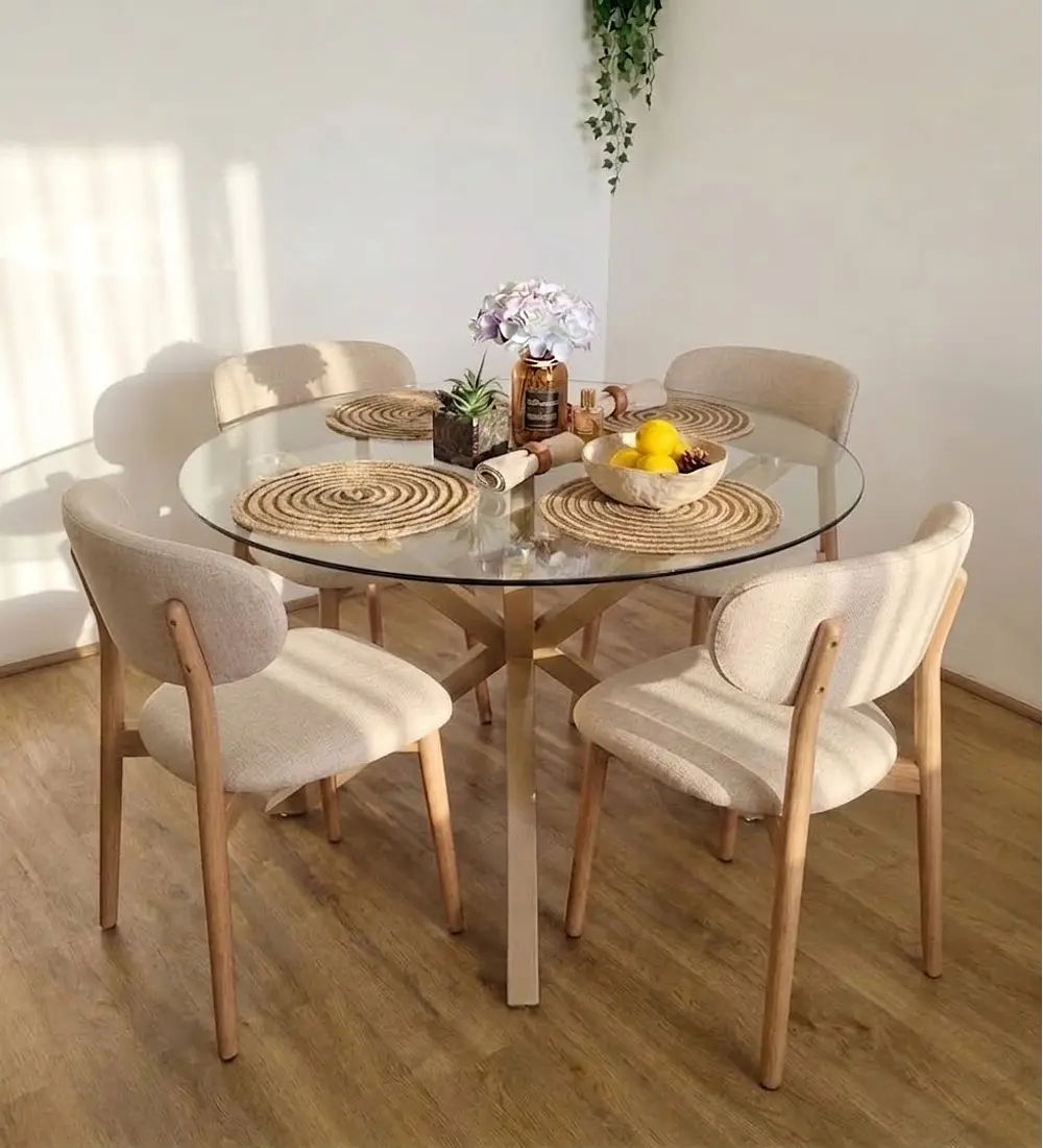 Comedor Mesa Warwick Vidrio + 4 Sillas Cloud Lino