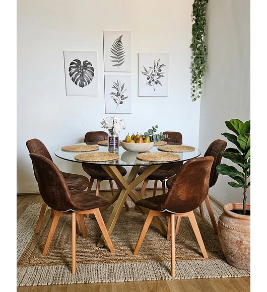 Comedor Warwick 120Cms + 6 Sillas Capitonne Vintage