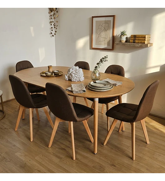 Comedor Mesa Expandible (100 - 180cms) + 6 Sillas Capitonne Lino
