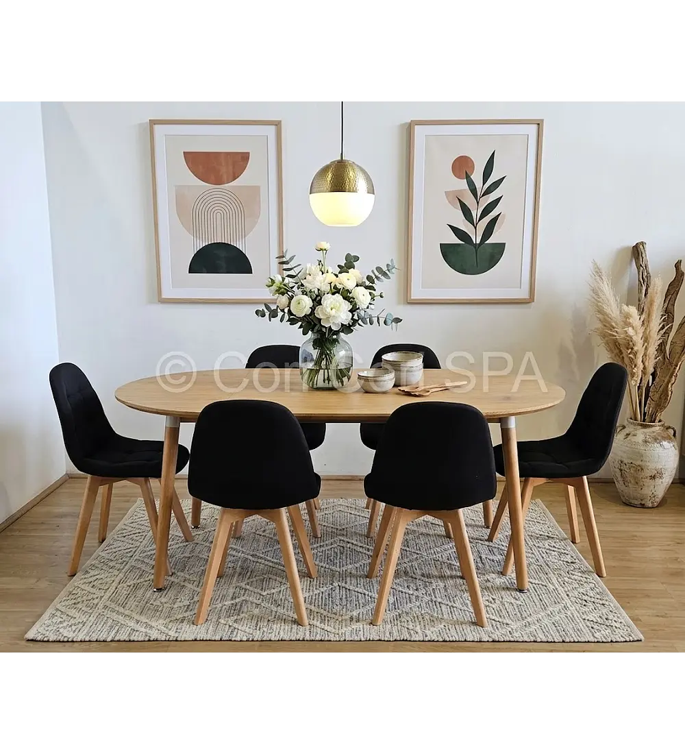 Comedor Mesa Expandible (100 - 180cms) + 6 Sillas Capitonne Lino