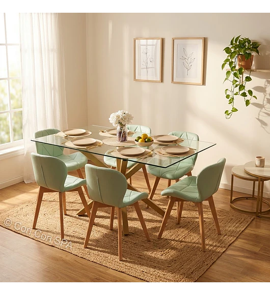 Comedor Madrid 140x80cms + 6 Sillas Mariposa Ecocuero Wood