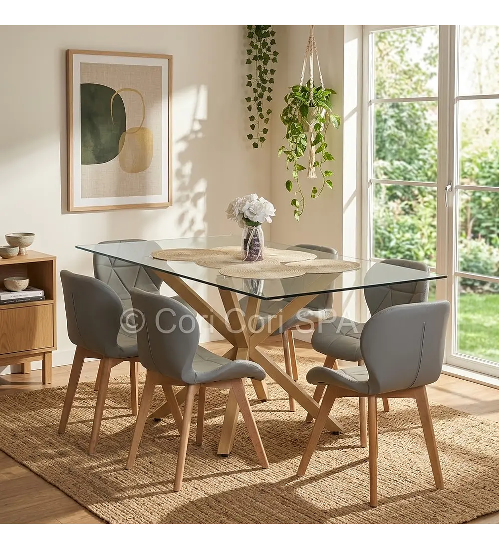 Comedor Madrid 140x80cms + 6 Sillas Mariposa Ecocuero Wood