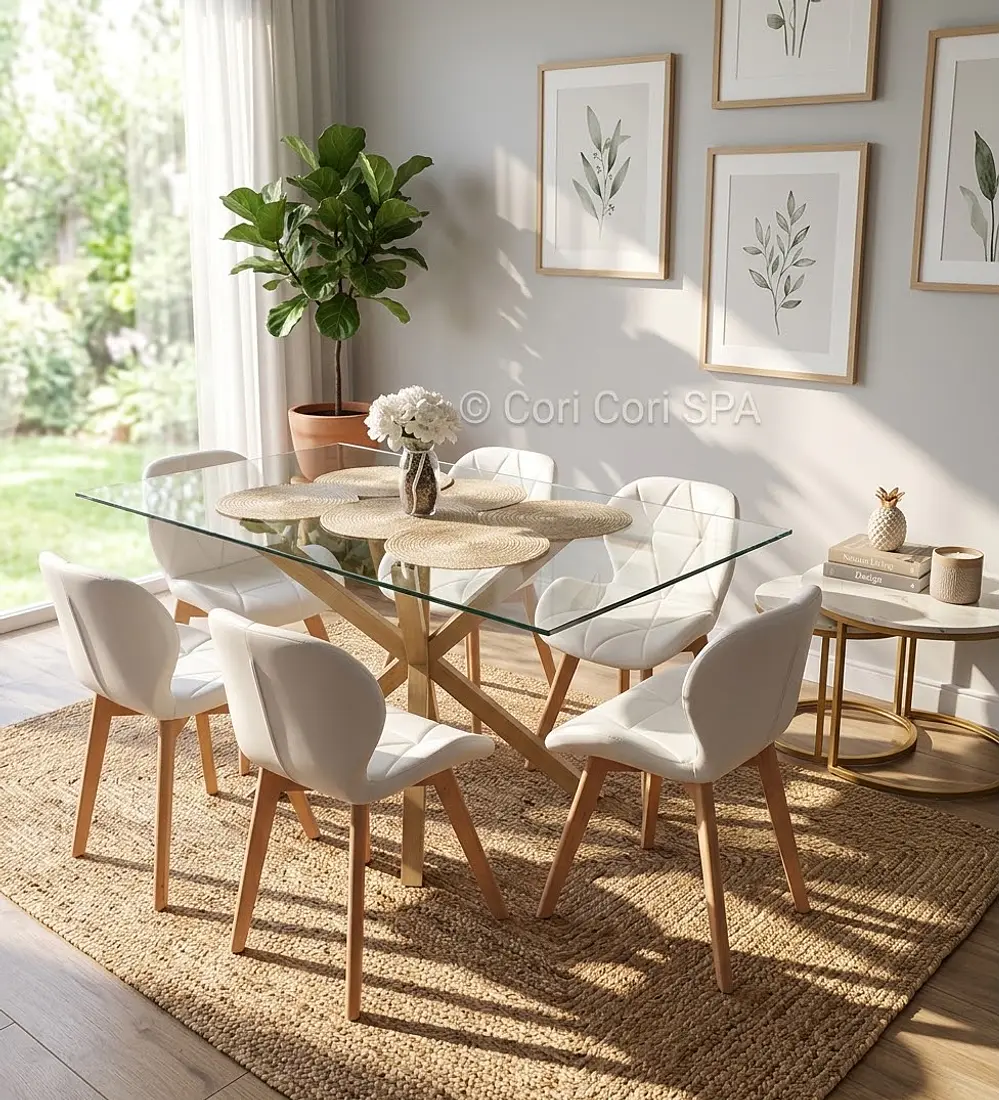 Comedor Madrid 140x80cms + 6 Sillas Mariposa Ecocuero Wood