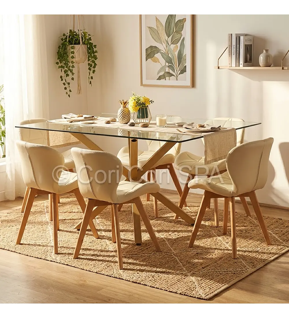 Comedor Madrid 140x80cms + 6 Sillas Mariposa Ecocuero Wood