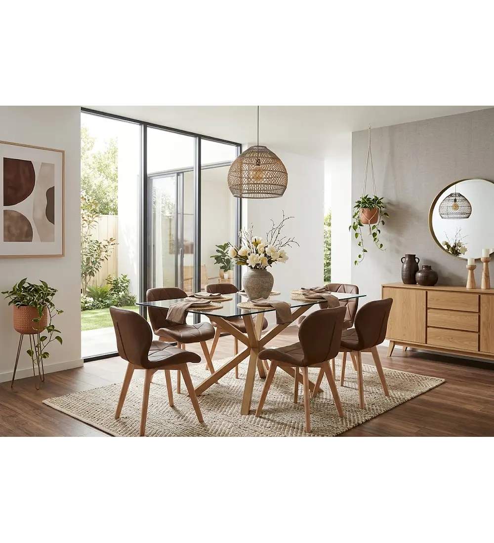 Comedor Madrid 140x80cms + 6 Sillas Mariposa Ecocuero Wood