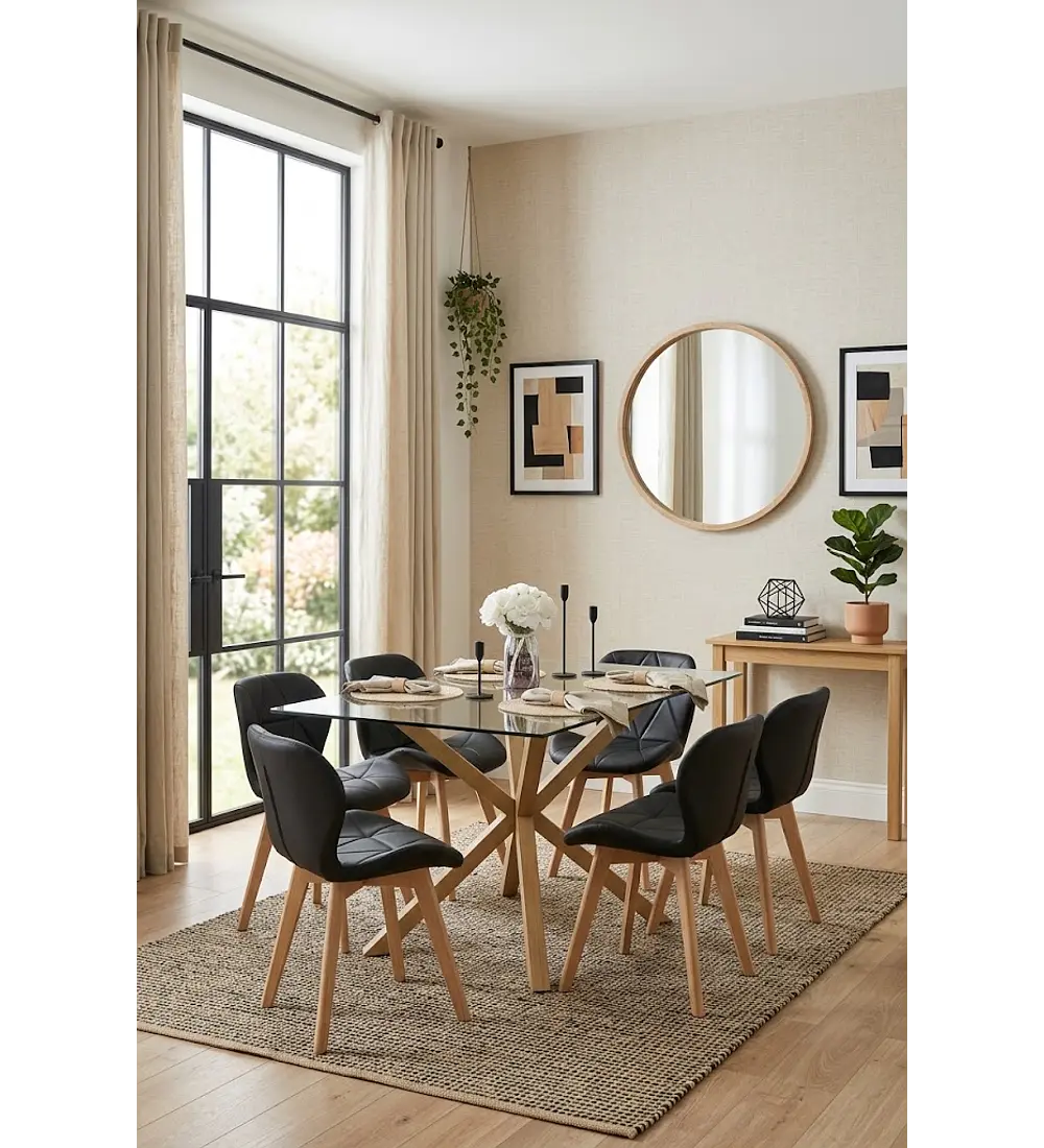 Comedor Madrid 140x80cms + 6 Sillas Mariposa Ecocuero Wood