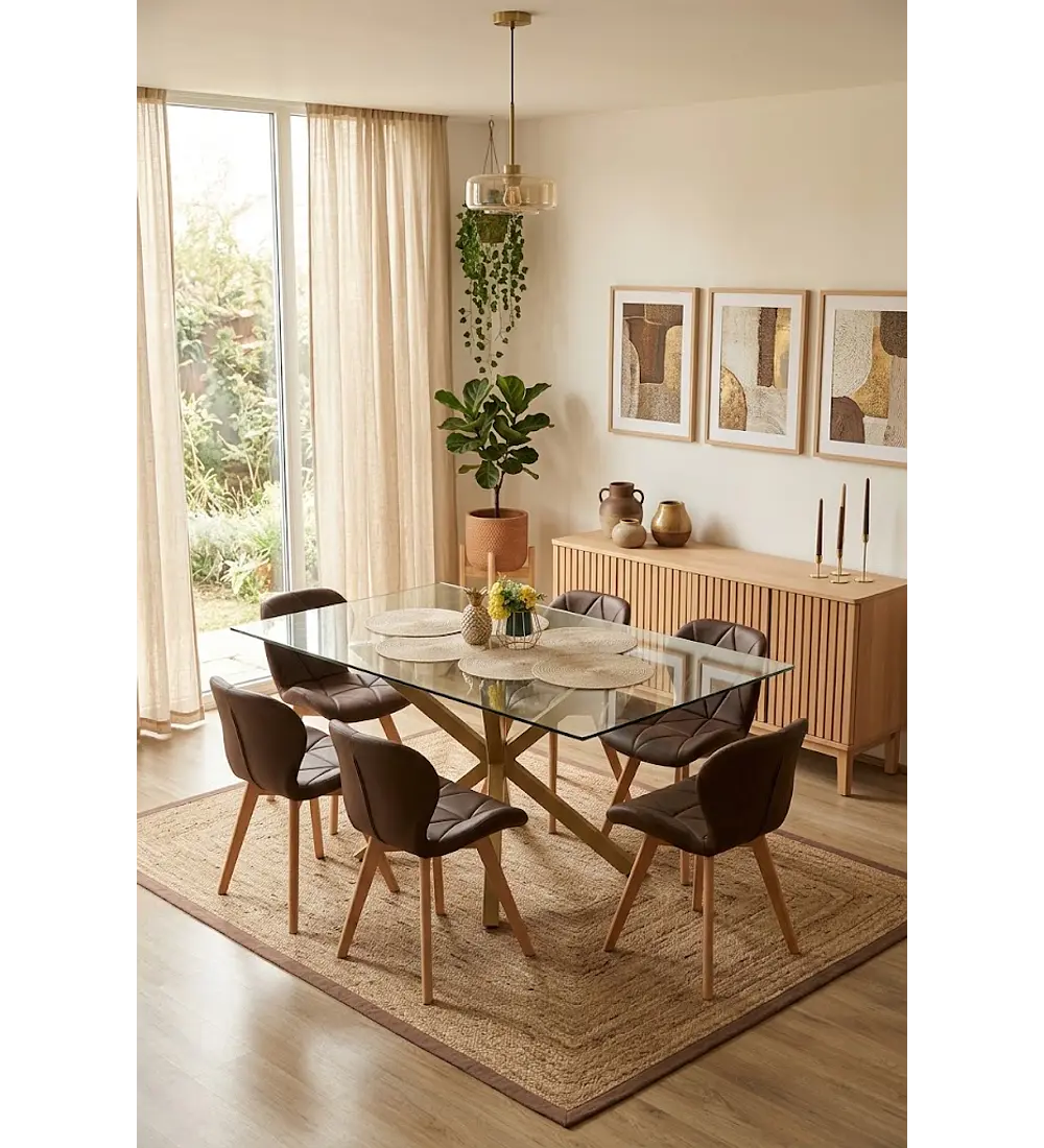 Comedor Madrid 140x80cms + 6 Sillas Mariposa Ecocuero Wood