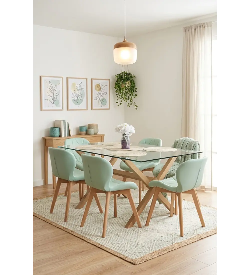 Comedor Medlock 140x90cms + 6 Sillas Mariposa Ecocuero Wood