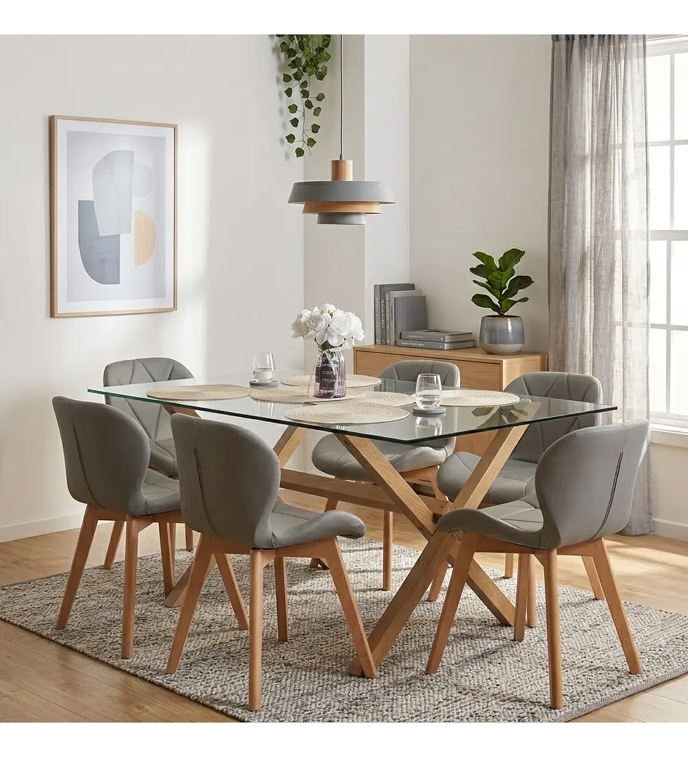 Comedor Medlock 140x90cms + 6 Sillas Mariposa Ecocuero Wood