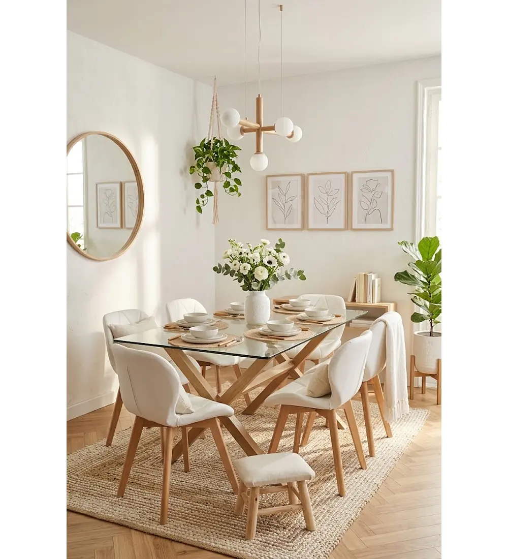 Comedor Medlock 140x90cms + 6 Sillas Mariposa Ecocuero Wood