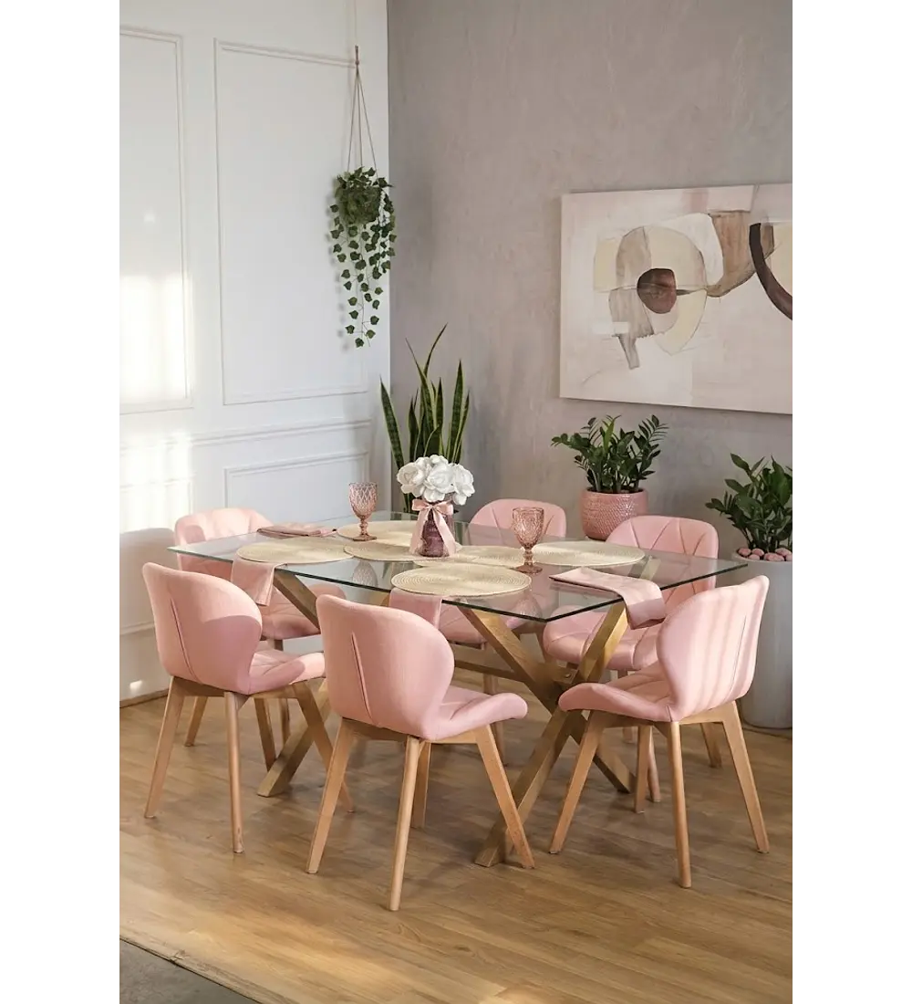 Comedor Medlock 140x90cms + 6 Sillas Mariposa Ecocuero Wood