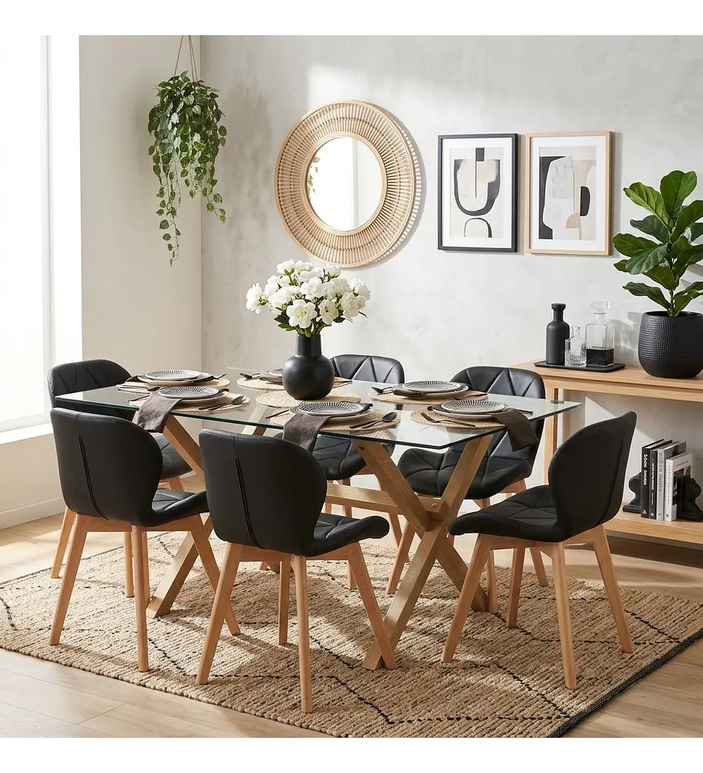 Comedor Medlock 140x90cms + 6 Sillas Mariposa Ecocuero Wood