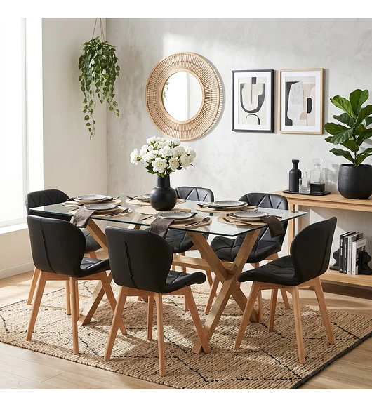 Comedor Medlock 140x90cms + 6 Sillas Mariposa Ecocuero Wood