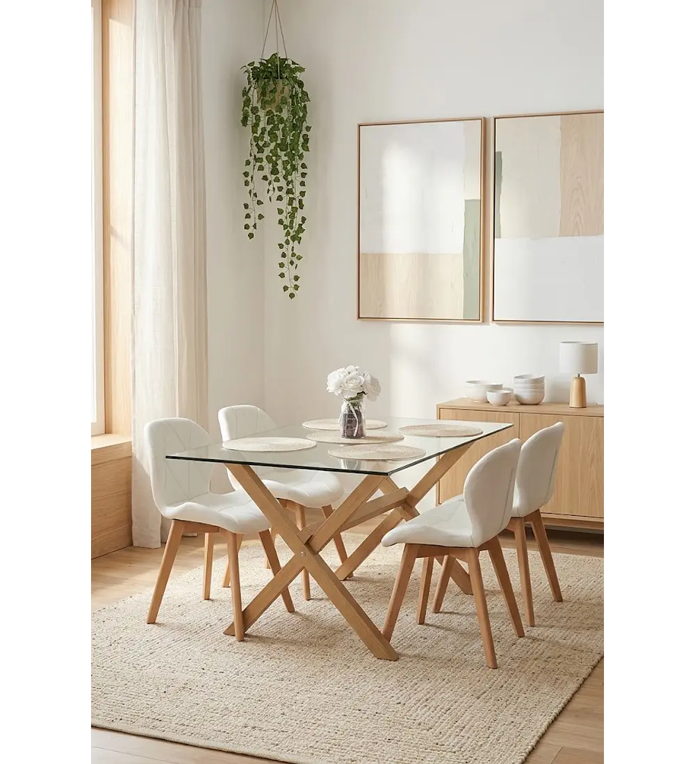 Comedor Medlock 140x90cms + 4 Sillas Mariposa Ecocuero Wood