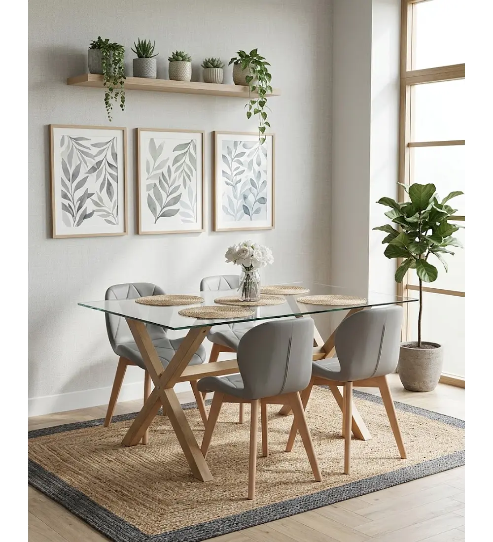 Comedor Medlock 140x90cms + 4 Sillas Mariposa Ecocuero Wood