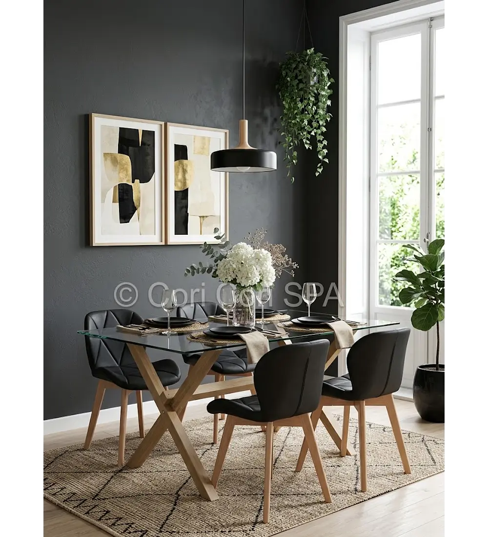 Comedor Medlock 140x90cms + 4 Sillas Mariposa Ecocuero Wood