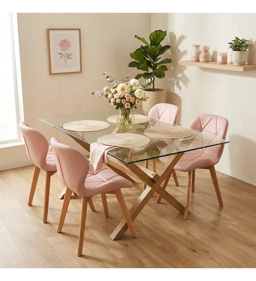 Comedor Medlock 140x90cms + 4 Sillas Mariposa Ecocuero Wood