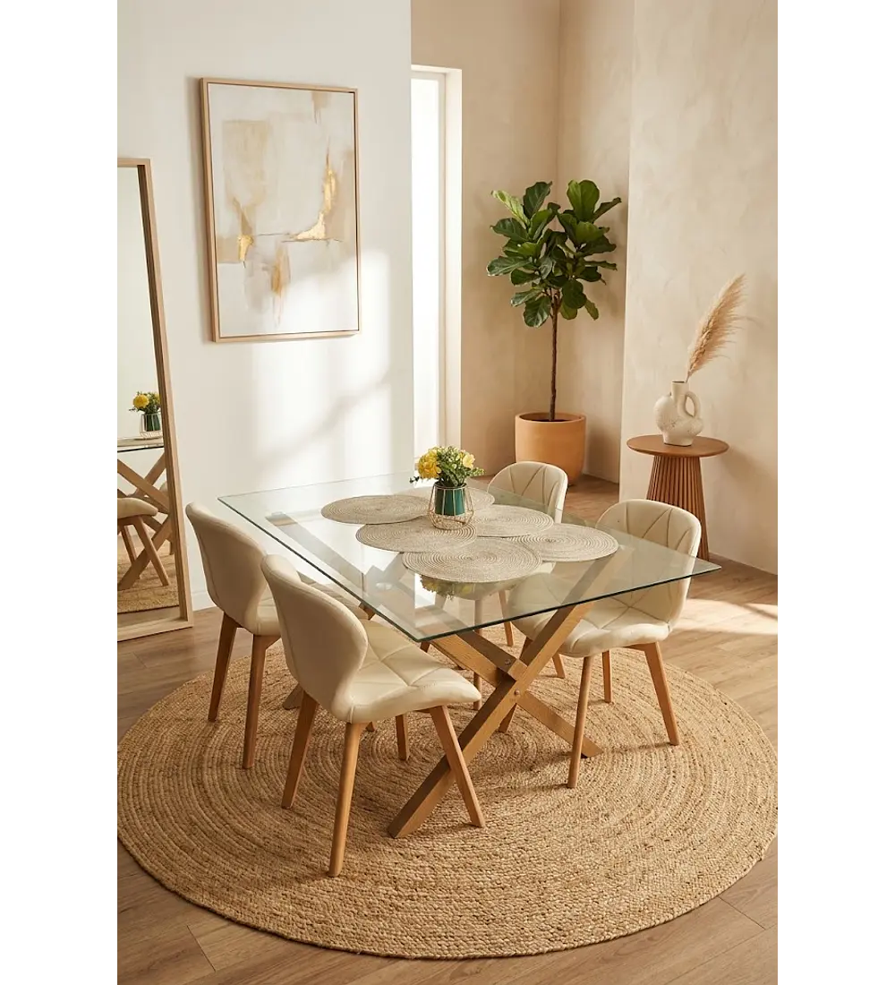 Comedor Medlock 140x90cms + 4 Sillas Mariposa Ecocuero Wood