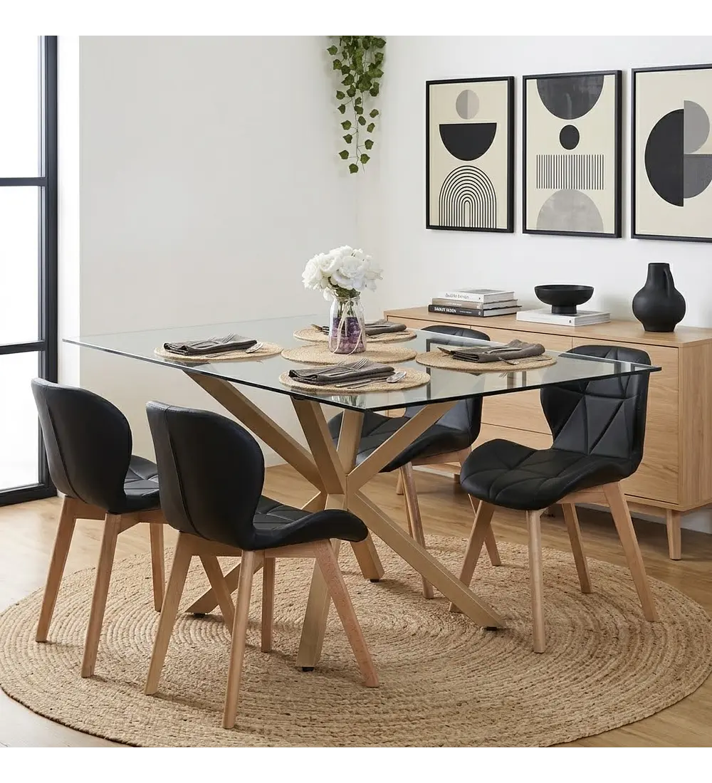 Comedor Madrid 140x80cms + 4 Sillas Mariposa Ecocuero Wood