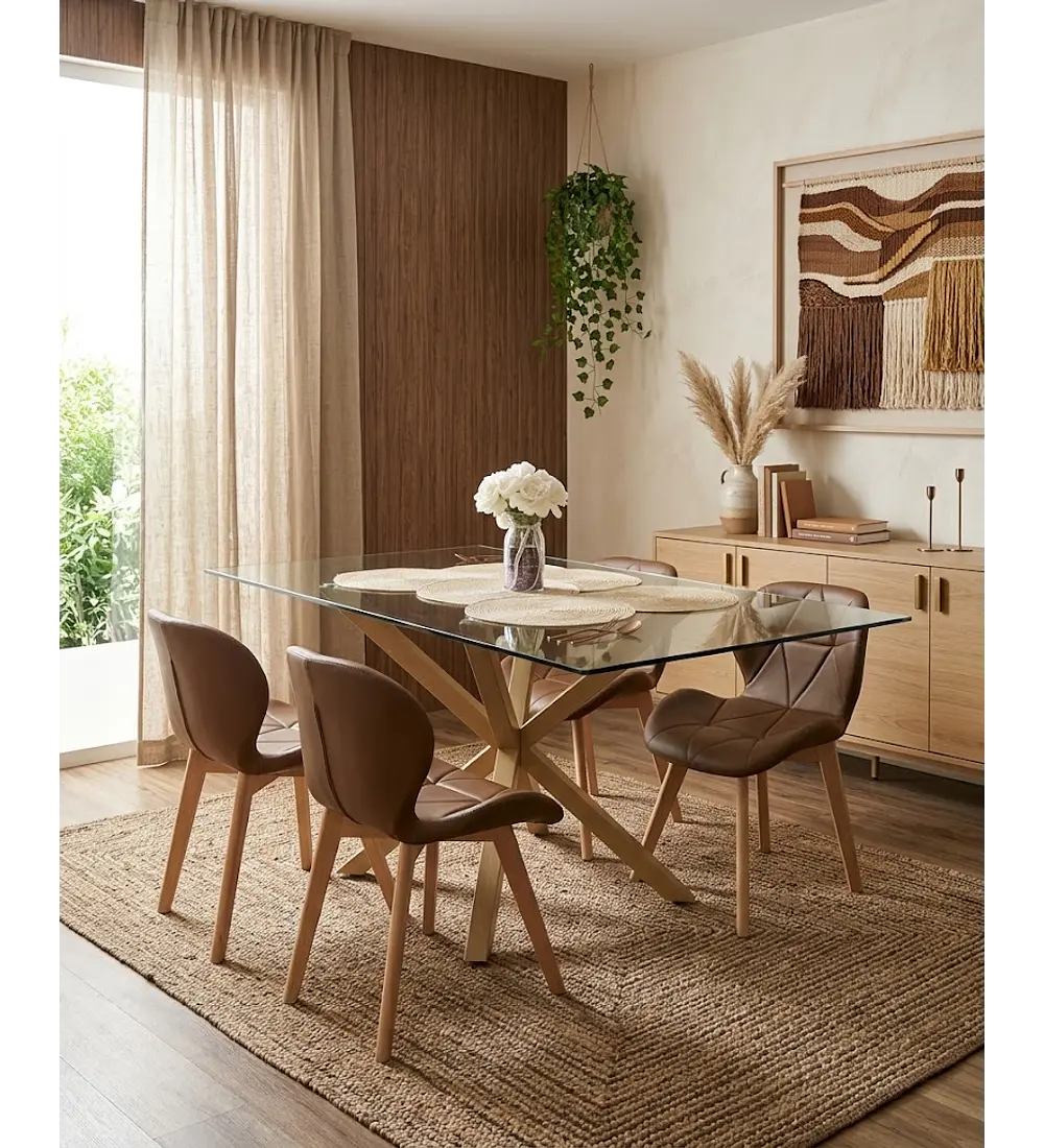 Comedor Madrid 140x80cms + 4 Sillas Mariposa Ecocuero Wood