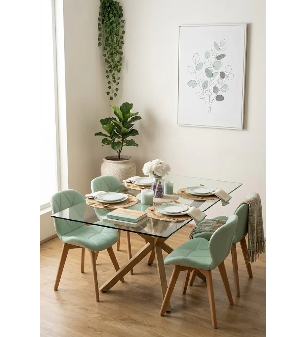 Comedor Madrid 140x80cms + 4 Sillas Mariposa Ecocuero Wood