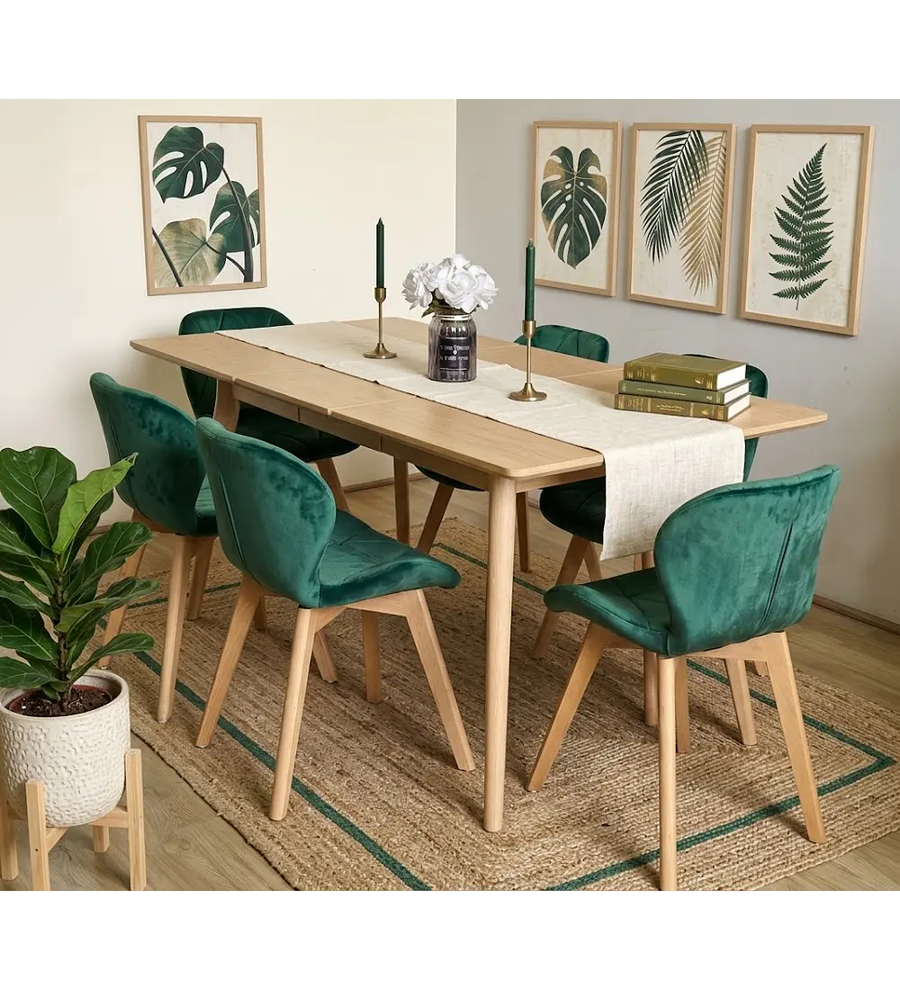 Comedor Mesa Expandible Zeus Rectangular + 6 Sillas Mariposas Velvet